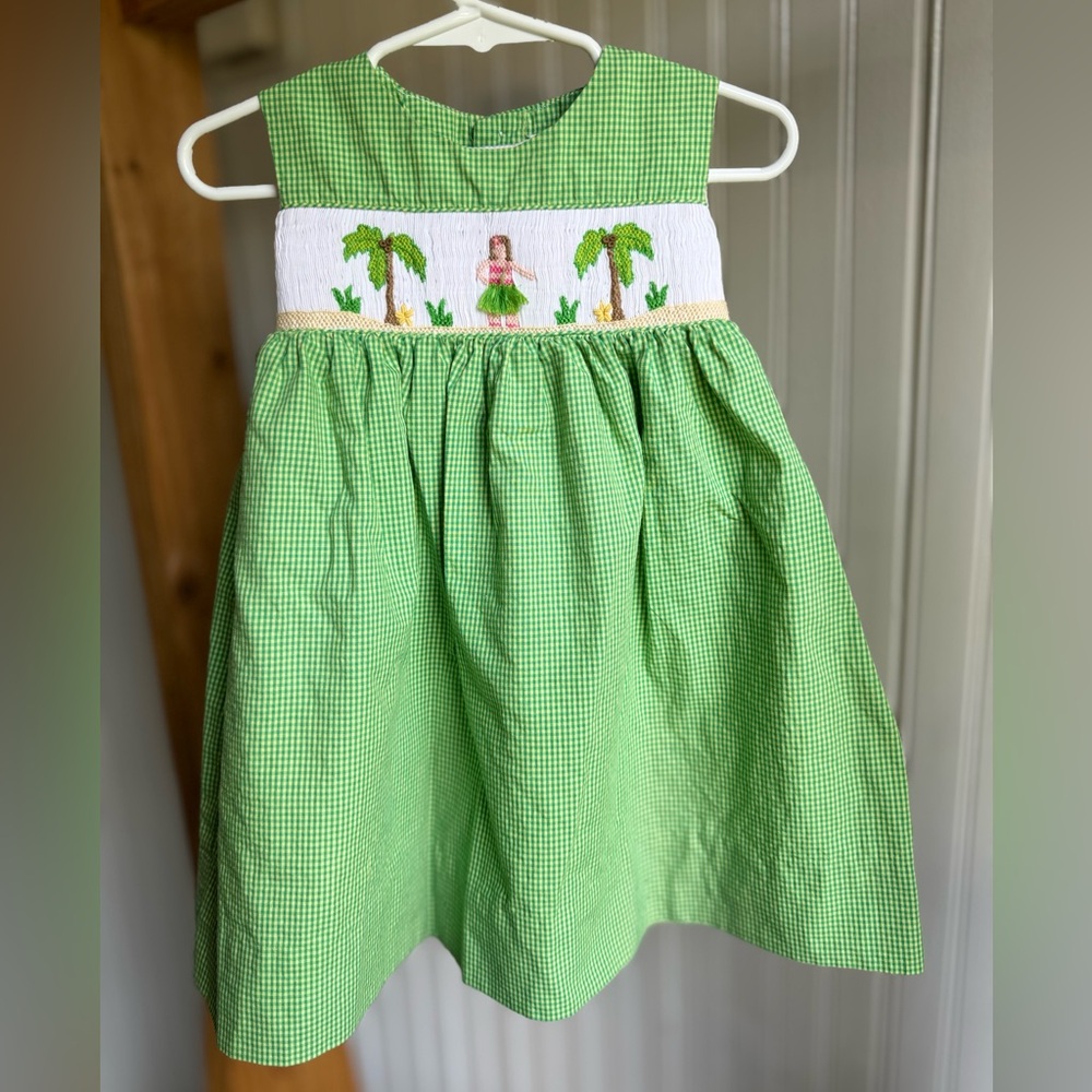 Petit Ami Green Gingham Dress with Smocked Design 18m